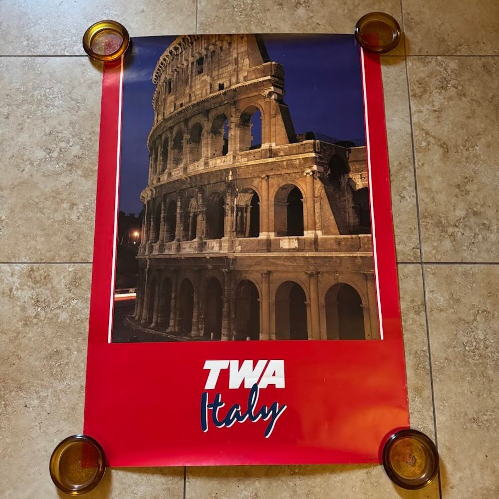 TWA Italy Rome Coliseum Vintage Trans World Airlines Poster 26" x 38"